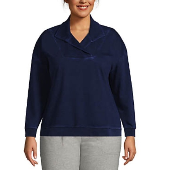 Land ends New Women's Plus Size Serious Sweats Long Sleeve Collared Pullover - Picture 1 of 4
